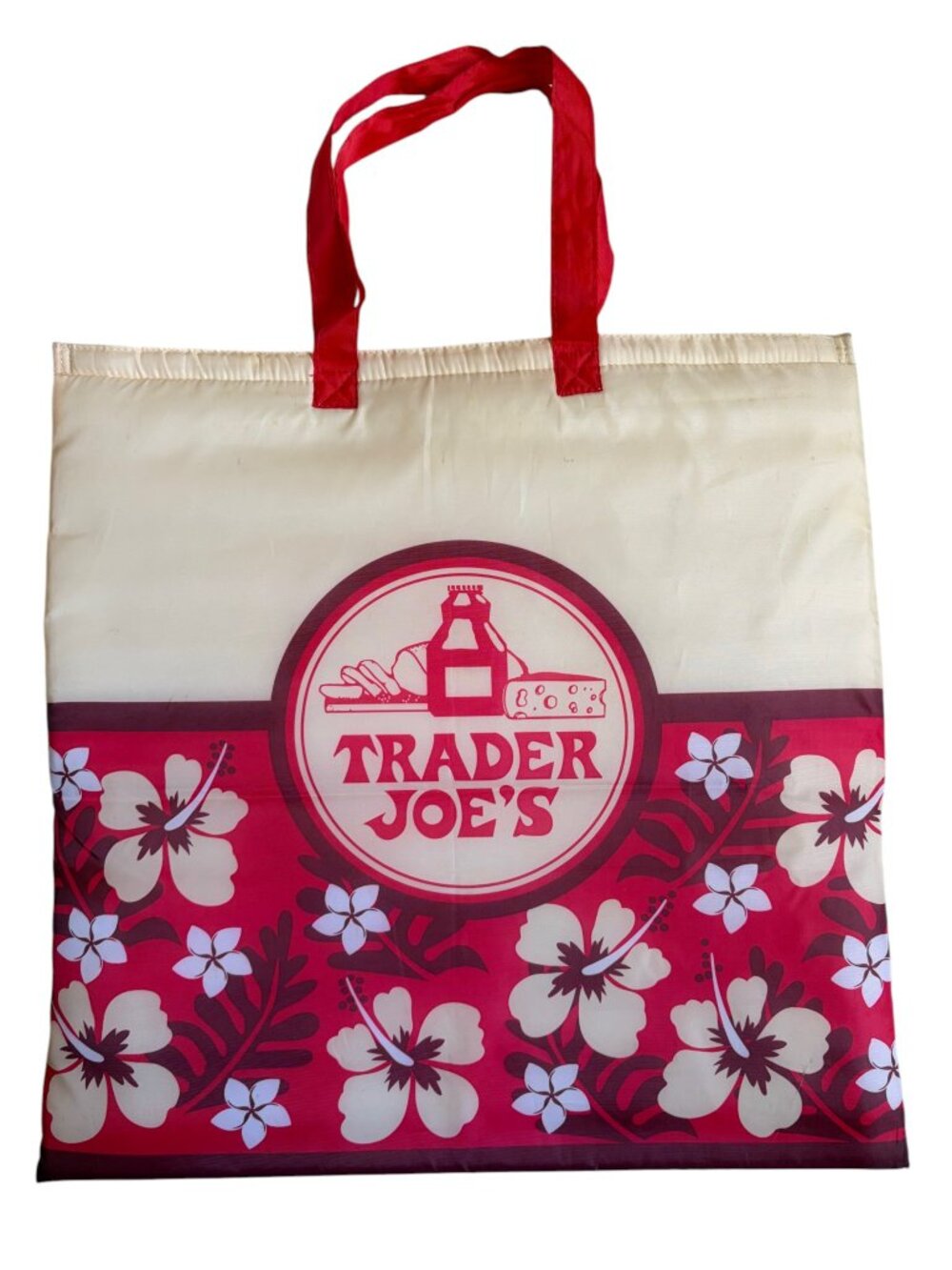 Trader Joe's Vintage Insulated Cooler / Shopping Bag (Red Hibiscus Print)